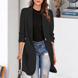 Women's 3/4 Sleeve Lapel Mid-length One Button Pocket Solid Blazer