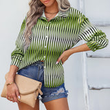 Lapel Long Sleeve Striped Shirt