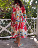 Long Sleeve Button Printed Tie Dye Maxi Shirt Dress