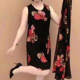 Women's Dress Floral Print With Shawl