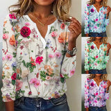 Floral Print V Neck Long Sleeve Blouse