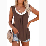 ﻿Solid Panel Sleeveless Smocked Tank Top T-shirt