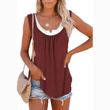 ﻿Solid Panel Sleeveless Smocked Tank Top T-shirt