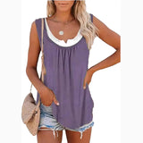 ﻿Solid Panel Sleeveless Smocked Tank Top T-shirt