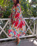 Long Sleeve Button Printed Tie Dye Maxi Shirt Dress