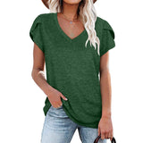 Women's Petal Sleeve Casual T-shirts - Green