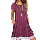 Lace Panel Crew Neck Comfort Dress