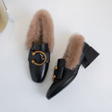 Square Heel Delicate Rabbit Fur Loafers